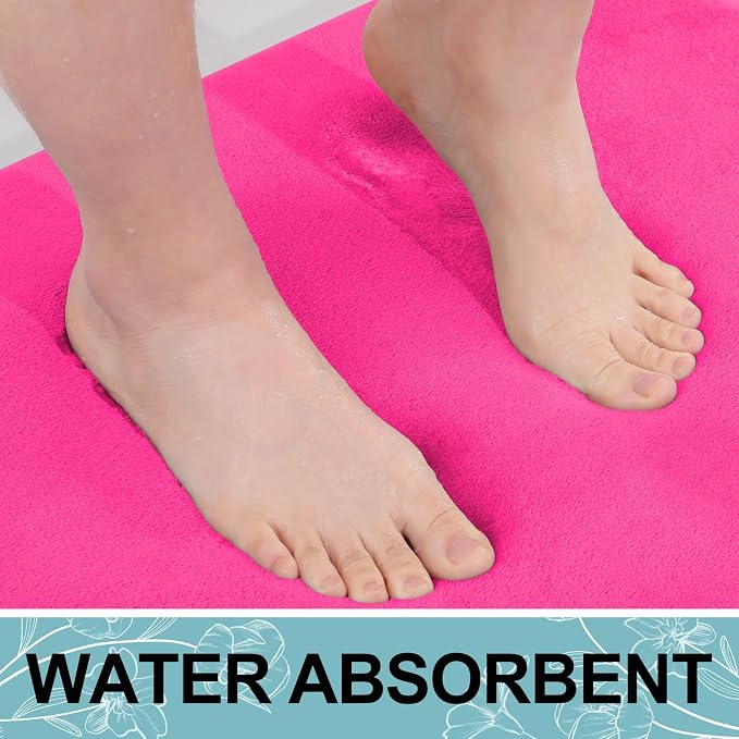 Smiry Memory Foam Toilet Rugs U-Shaped 24x20, Extra Soft Absorbent Non-Slip Contour Bathroom Rugs, Machine Washable Bath Mats for Toilet, Deep Pink