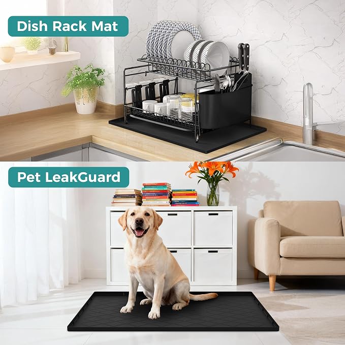 URMONA 34" x 22" Waterproof Silicone Mat in Multiple Sizes & Colors, Under Sink Mat for Kitchen & Bathroom, Pet Food Pad for Dogs & Cats, Kitchen Cabinet Liner, Multi-Purpose for Storage(Ochre)