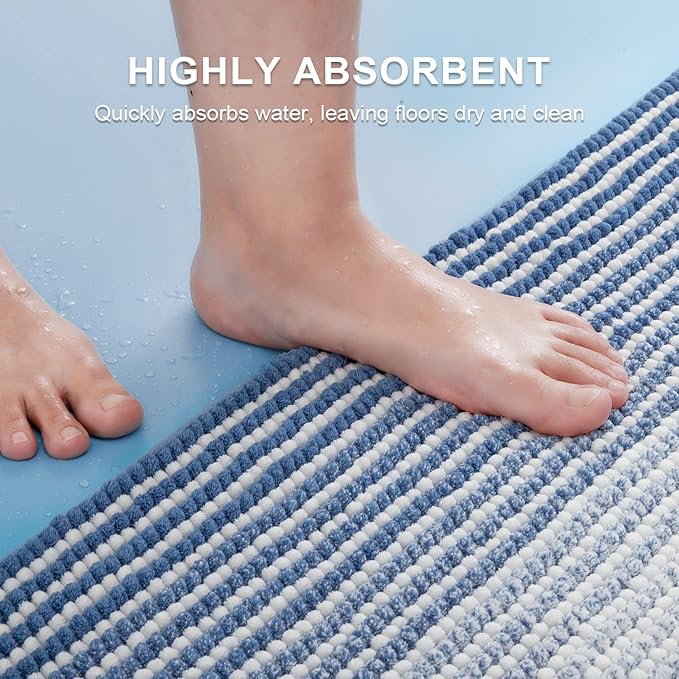 Bathroom Rugs Sets 2 Piece, Toilet Rugs U-Shaped, Contour Bath Mat Set for Bathroom, Soft Absorbent Chenille Bath Carpet, Quickly Dry, Washable (Blue, 32" x 20" + 24" x 20")