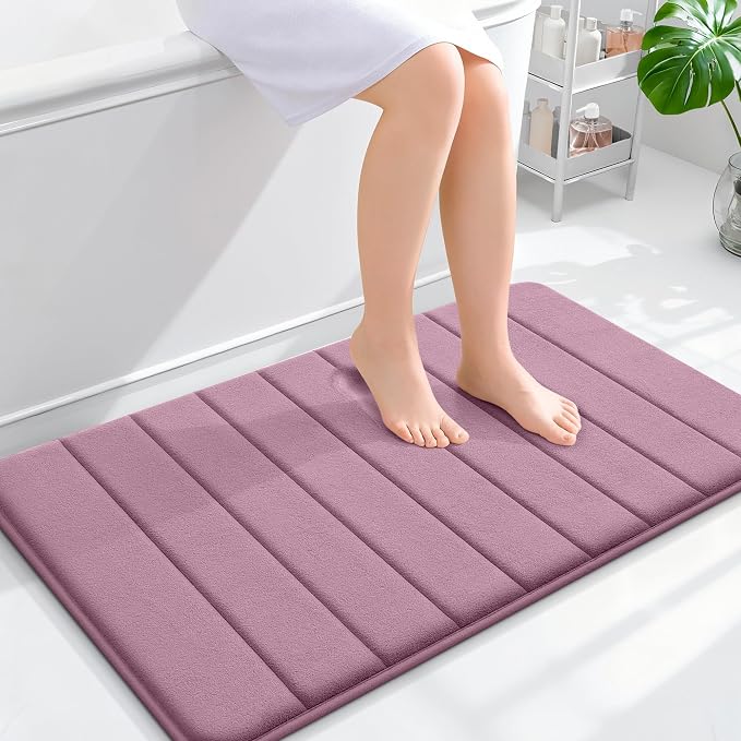OLANLY Memory Foam Bath Mat 36x24, Super Soft Absorbent Bathroom Rugs, Quick Dry, Machine Washable Shower Floor Rugs, Bathmat Carpet, Bathroom Home Decor Accessories, Deep Plum