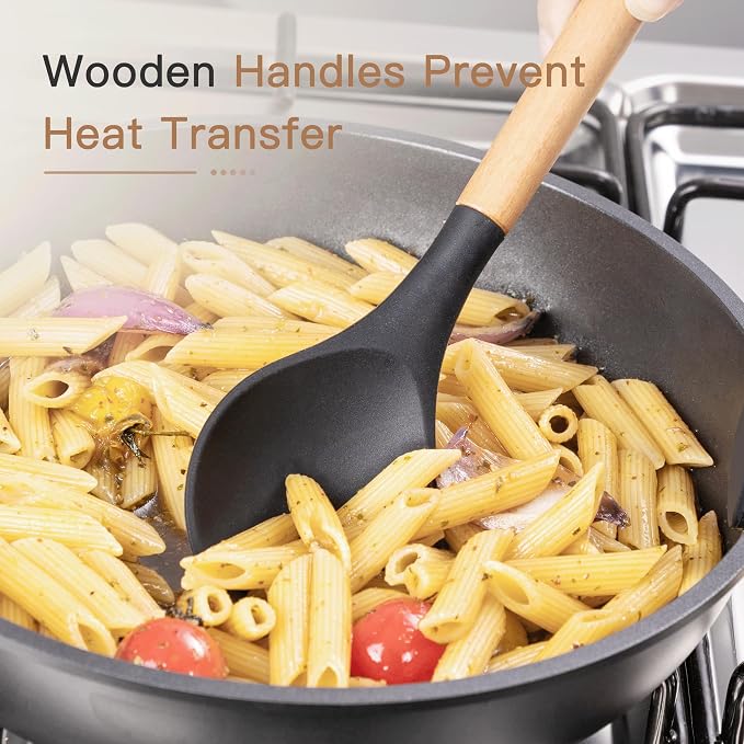 Astercook 39 PCS Kitchen Utensils Set, Silicone Cooking Utensil Sets with Wooden Handle, 446°F Heat Resistant Food Grade Spatula Set, BPA Free Kitchen Gadgets Tools Set & Spoons for Nonstick Cookware