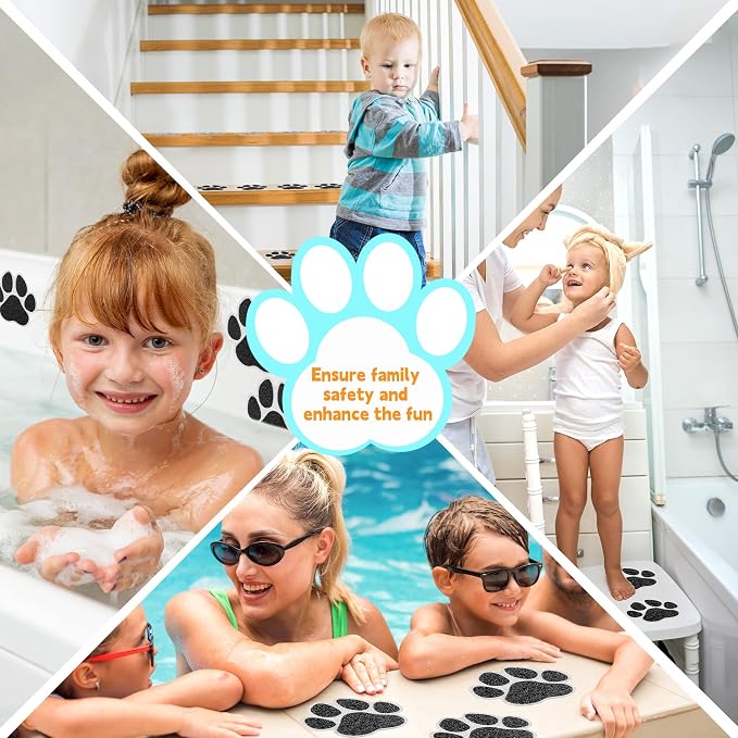 Secopad Non-Slip Bathtub Stickers, 20 PCS Large Safety Bathroom Tubs Showers Treads Adhesive Decals with Premium Scraper (Black)