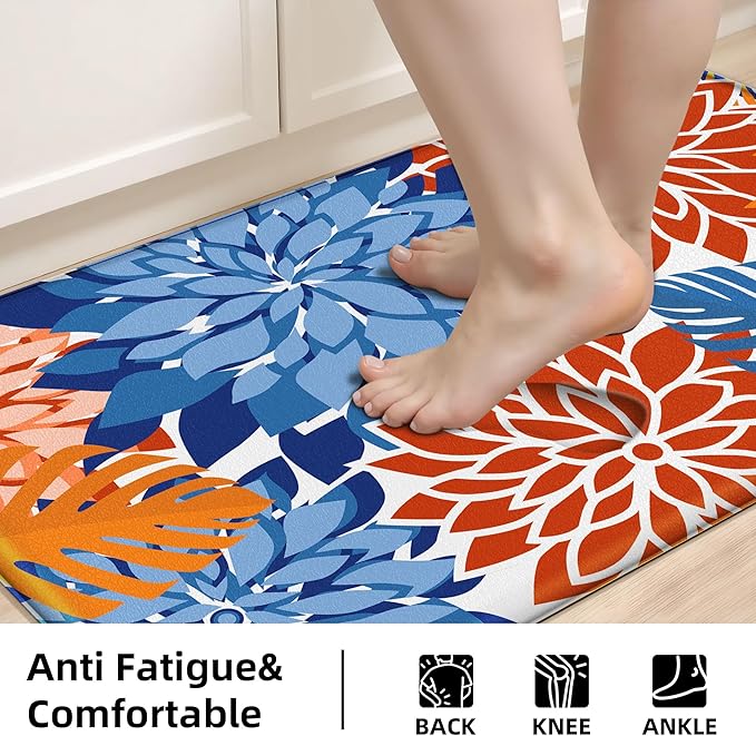 Arenarug Kitchen Mats for Floor 2PCS Cushioned Anti Fatigue Kitchen Mats Waterproof Non Slip Kitchen Mat Rug Set Comfort Foam Standing Mat for Sink, Laundry, Office, 24"x39"+24"x59", Red Blue