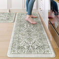 KIMODE Anti Fatigue Mats for Kitchen Floor Non Slip,Boho Vintage Floral Rugs Sets of 2,Cushioned Carpet Non Slip for Laundry,Wide Memory Foam Runner for Sink Office,Green 20"x47"+20"x32"