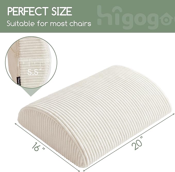 Lumbar Support Pillow for Recliner Chair/Accent Chair/Couch, Extra Large Memory Foam Back Support Cushion for Elderly, Recliner Cushions for Back Rest, Pain Relief, Reading, Washable Cover, Beige