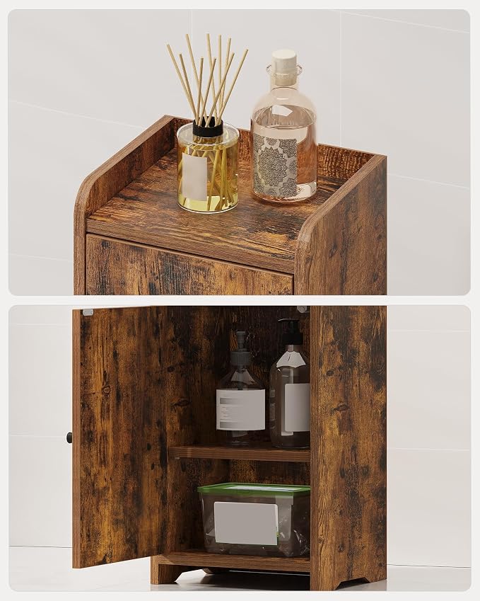 Hzuaneri Bathroom Storage Cabinet, Small Corner Floor Cabinet with 2 Doors and Adjustable Shelf, Narrow Toilet Paper Cabinets, Bathroom Organizer for Small Spaces, 7.9"D x 9.8"W x 29.5"H Rustic Brown