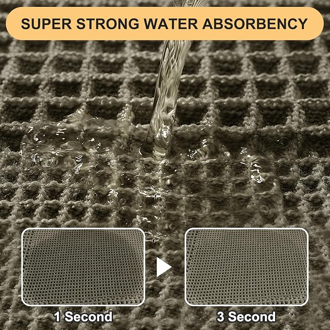 Upgrade Waffle Bath Mat, Greyish Green 32"x20", Boho Bathroom Rugs Absorbent Non Slip, Ultra Soft Bathroom Mat, Machine Washable Knit Bath Rugs with Tassels for Bathroom, Bedroom, Kitchen, Shower