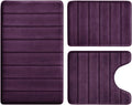BYSURE Purple Memory Foam Bathroom Rug Set 3 Piece, Non Slip Extra Soft Absorbent Machine Washable Toilet Bath Toilet Mat (17"x24"+20"x32"+U Shape 20"x24")