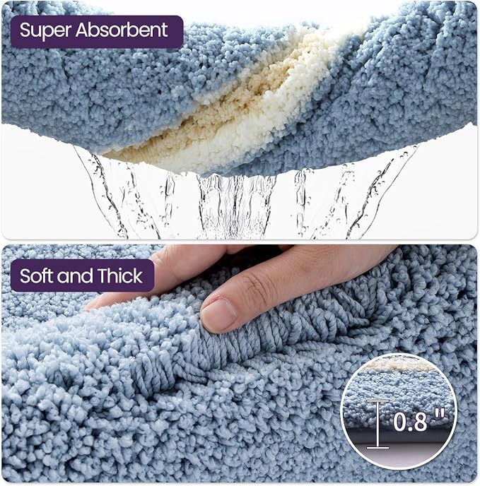 DEXI Bathroom Rugs 32x20, Absorbent Extra Soft Plush Microfiber Bath Mat for Bathroom, Non Slip Washable Bathmat Quick Dry for Shower Floor, Sink, Tub, Laundry Room, Light Blue