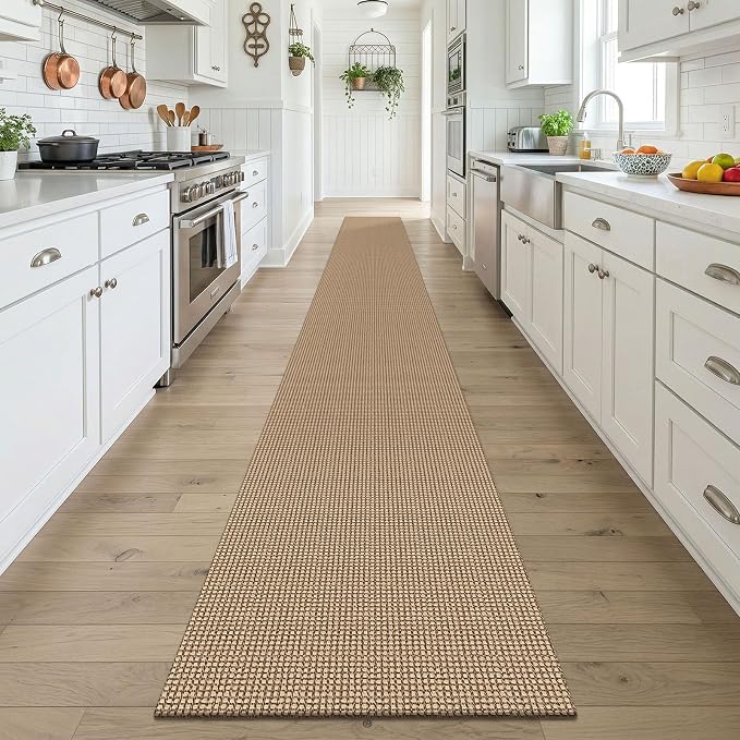 KOZYFLY Boho 2x18 Runners Rugs for Hallway, Extra Long Washable Runner Rug, Woven Non Slip Kitchen Runner, Cotton Entryway Rug, Floor Carpet for Entry, Aisle, Hall, Orange Beige/Tan/Brown