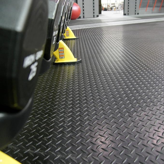 Rubber-Cal Diamond-Plate Rubber Flooring Roll - 3 mm x 4 ft x 1 ft Roll - Black
