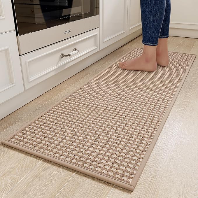 YDKGL Kitchen Runner Rugs Non Slip Washable, Super Absorbent Soft Chenille Braided Kitchen Mats for Floor Rubber Backing Standing Sink Mat Floor Mat, Easy to Clean, Brown 17"x59"