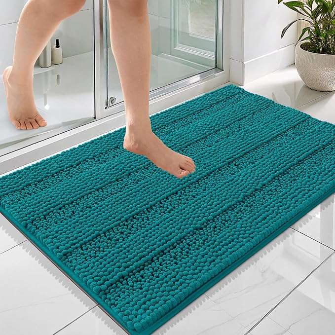 OLANLY Thick Bathroom Rugs 36x24, Extra Soft Absorbent Chenille Striped Bath Rugs, Rubber Backing, Machine Wash Dry, Bath Mats for Bathroom Floor, Tub and Shower, Home Decor Accessories, Deep Lake