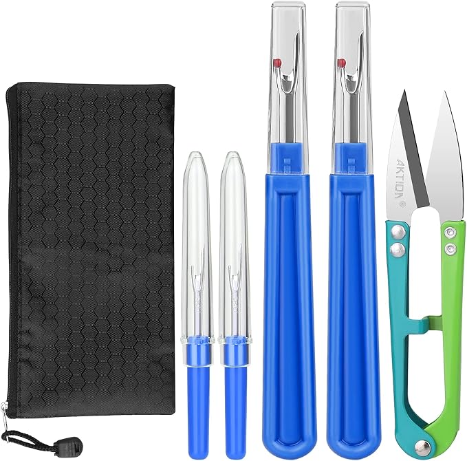 CampTek Seam Ripper and Thread Remover Kit,2 Big and 2 Small Sewing Stitch Cutter,1 Unpicker and 1 Sewing Trimming Scissor Nipper Tool for Thread Remove(Blue)