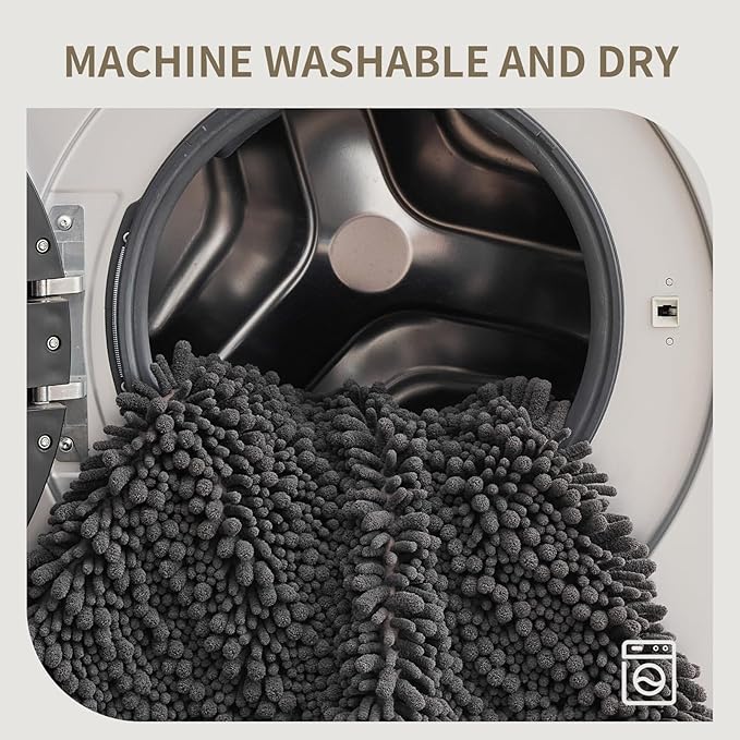 Bathroom Rugs Non Slip Washable 55x24, Extra Thick Soft Chenille Absorbent Bath Mat, High Density Barrier Non Slip Backing, Quick Dry Plush Shaggy Floor Carpet for Tub&Shower, Darkgrey