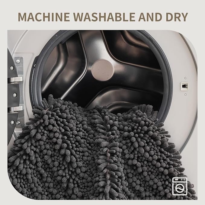 Bathroom Rugs Non Slip Washable 36x24, Extra Thick Soft Chenille Absorbent Bath Mat, High Density Barrier Non Slip Backing, Quick Dry Plush Shaggy Floor Carpet for Tub&Shower, Darkgrey