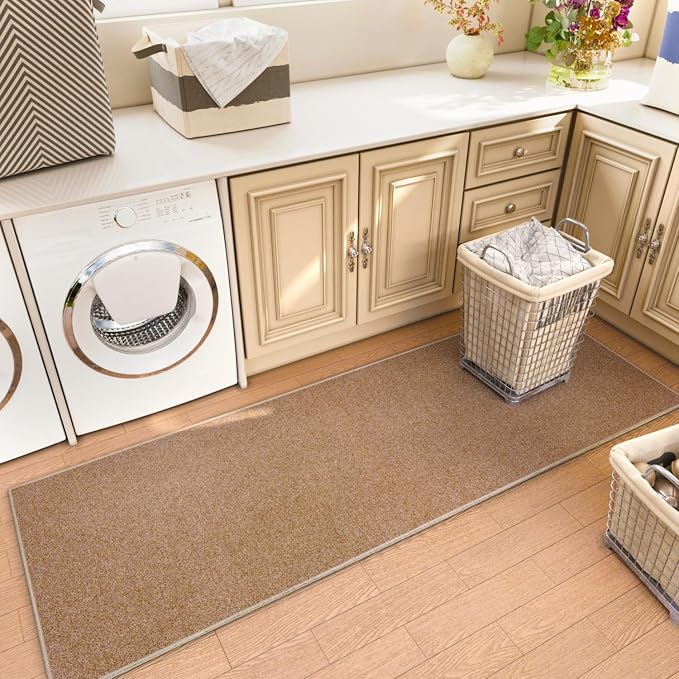 AREDO Door mat with Non Slip Rubber Backing, Washable Soft Floor Carpet for Kitchen, Hallway, Entryway Indoor, Bedroom, Laundry, Low Pile Area Rugs, Solid Color with Pointillism Style, 2 * 3 ft Brown