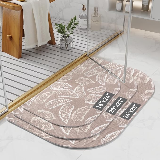 YDKGL Half Circle Bath Mat, Thin Bathroom Rugs Fit Under Door Quick Dry Non Slip Washable Bathroom Mat with Rubber Backing, Absorbent Half Round Shower Rug