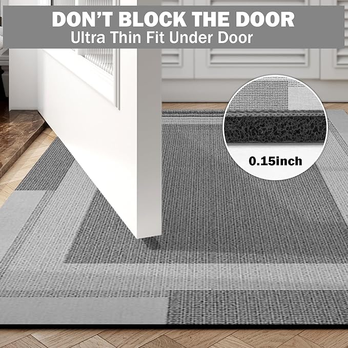 YDKGL Non Slip Long Bath Mat Bathroom Runner, Rubber Backing Ultra Thin Bathroom Rugs Fit Under Door Quick Dry Super Absorbent Washable Bath Rug Shower Mat for Bathtub Sink Floor, Grey 24"x48"