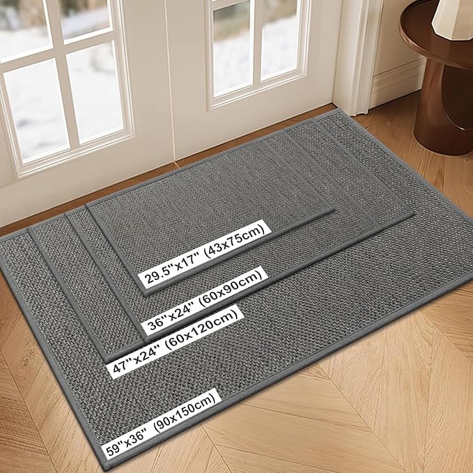 LEKEEPGO Door Mat 24"x47", Non Slip Door Mat Indoor Entrance, Rubber Backing Indoor Door mats Washable Absorbent Low-Profile Doormat Front Entryway Entry Resist Dirt Inside Door Mats, Grey