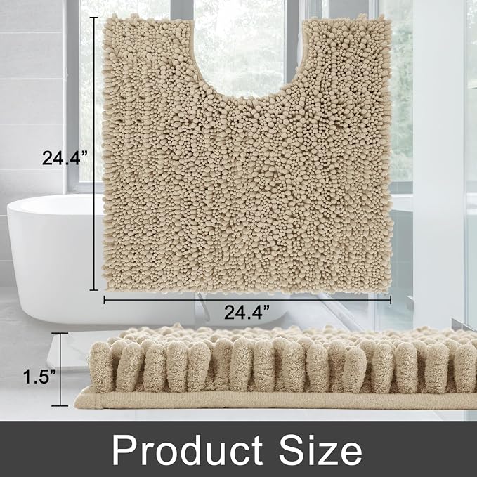Yimobra Toilet Rug U Shaped Washable 24x24 Inch - Ultra Soft Absorbent Bath Rugs for Toilet, Quick Dry & Machine Washable, Non Slip Contour Bathroom Mat, Pale Khaki