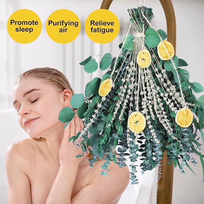 5 Kinds Mixed PCS Dried Eucalyptus & Lavender Flowers Bundle for Shower, 40 PCS 15''-17''Natural Real Fresh Preserved Eucalyptus Leaves and Lemon Shower Hanging Plants, Home Bathroom Decor, Fragrance