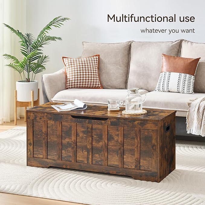VANKILEY 47.2"Storage chest extra large,storage trunk with 2 safety Hinges,Wooden storage bench,Shoe Bench,47.2x15.7x19.1 Inch,Easy Assembly,storage bench for bedroom,living room,entryway,Rustic brown