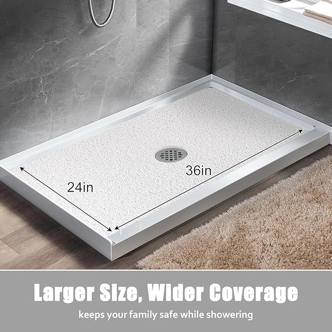 ZOESOE Shower Mat Non Slip: 24x36 Inch Large Shower Mats for Inside Shower with Drain Hole in Center, Super Soft PVC Loofah Massage Shower Stall Mat, Anti Slip Shower Floor Mat, Quick Drying