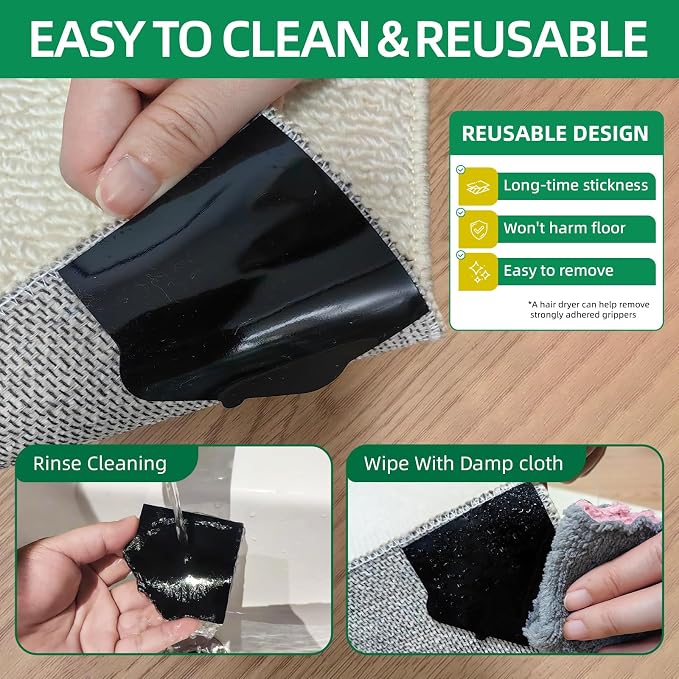 24 PCS Double Sided Carpet Rug Tape for Hardwood & Tile Floors, No Residue | Non Slip Rug Pads Stickers for Area Rugs, Fits Hardwood Tile Laminate Floors, Double Sided Adhesive, No Residue No Damage