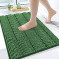Grandaily Chenille Striped Bathroom Rugs 24x16, Extra Thick and Soft Absorbent Bath Mats, Rubber Backing, Plush Shaggy Shower Carpet, Machine Wash Dry, Bath Rug for Bathroom, Olive Green