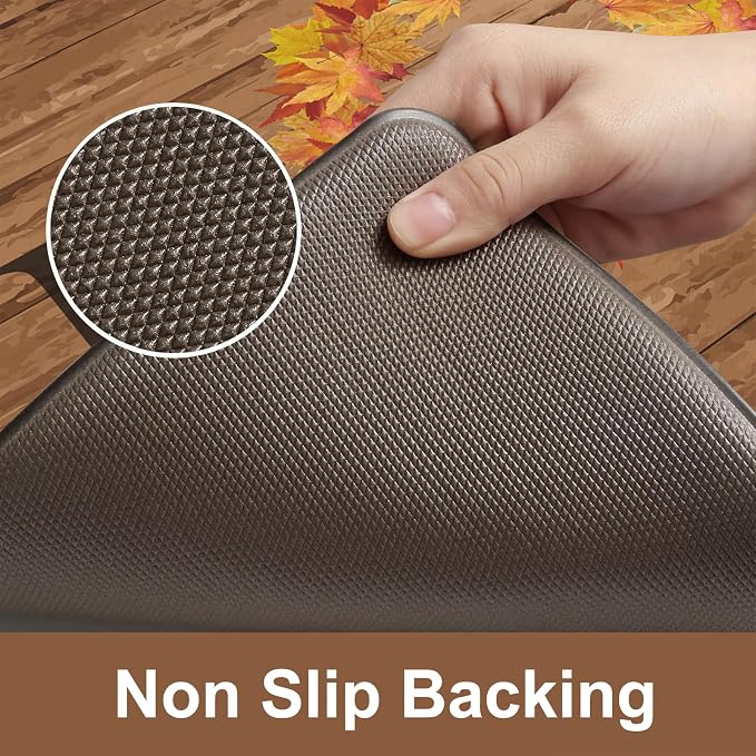 KIMODE Fall Kitchen Mat Anti Fatigue, Farmhouse Maple Leaves Kitchen Rugs Sets of 2, Autumn Cushioned Kitchen Floor Mats, Comfort Kitchen Rugs Non Slip for Floor Sink, Laundry, Desk 17"x47"+17"x29"