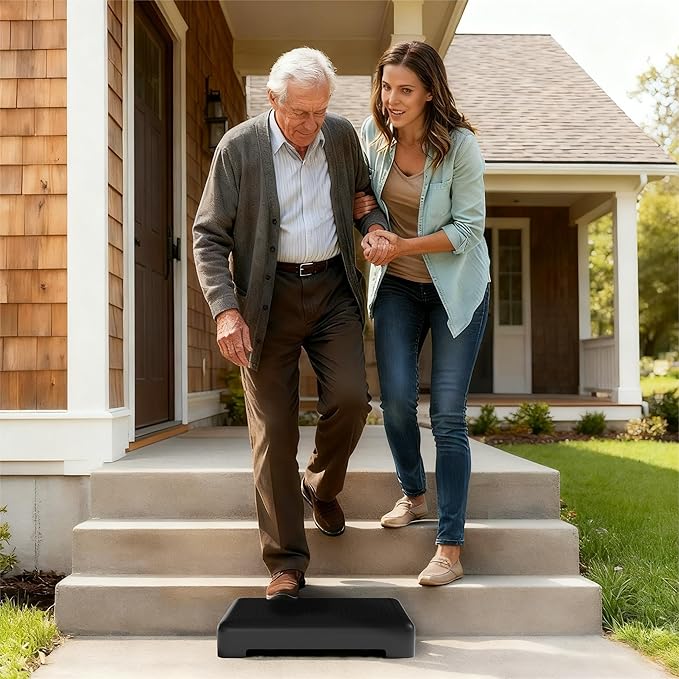 Mobility One Step Stool for Adult Elderly, Non-Slip Heavy Duty Indoor Outdoor Step Platform Assistive Device, Portable Riser for Car, Bed, Door, Stair, Bathroom, Black-Black