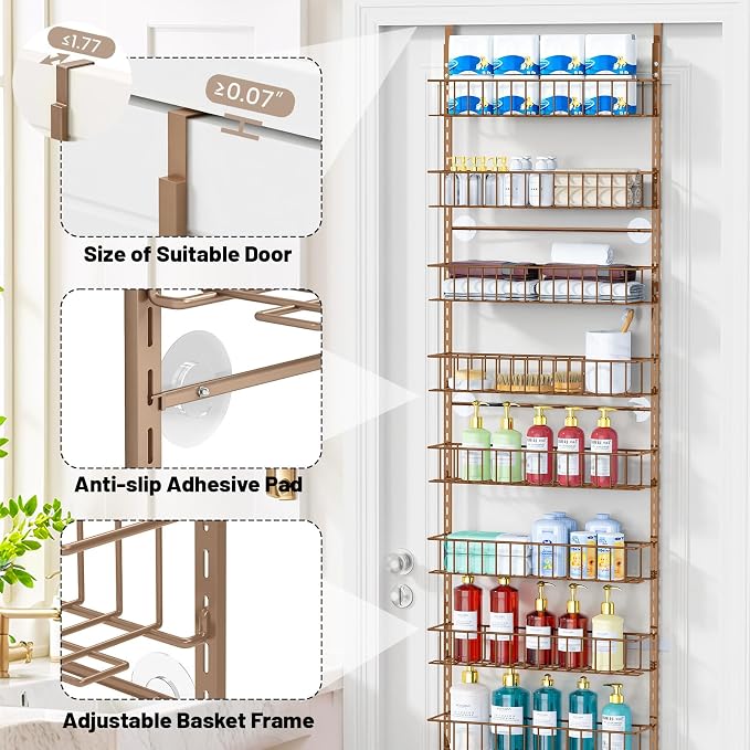 ElegantArray 10-Tier Pantry Door Oragnizer, Over The Door Pantry Organizer Rack and Storage, Hanging Spice Rack Shelves Door, Home Office Laundry Room Bathroom & Kitchen Organization, Brown