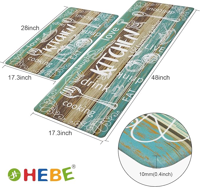 HEBE Kitchen Rugs Set of 2, Cushioned Anti Fatigue Kitchen Mats for Floor, Non Slip Waterproof Comfort Standing Desk Mat Carpet for Sink, Stove, Laundry Room