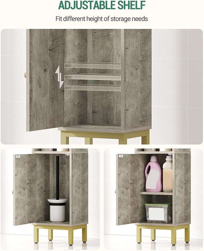 Hzuaneri Bathroom Storage Cabinet, Small Corner Floor Cabinet with Door and Shelves, Narrow Toilet Paper Holder, Bathroom Organizer with Adjustable Shelf, for Small Spaces, Rustic Greige BC38205GV1