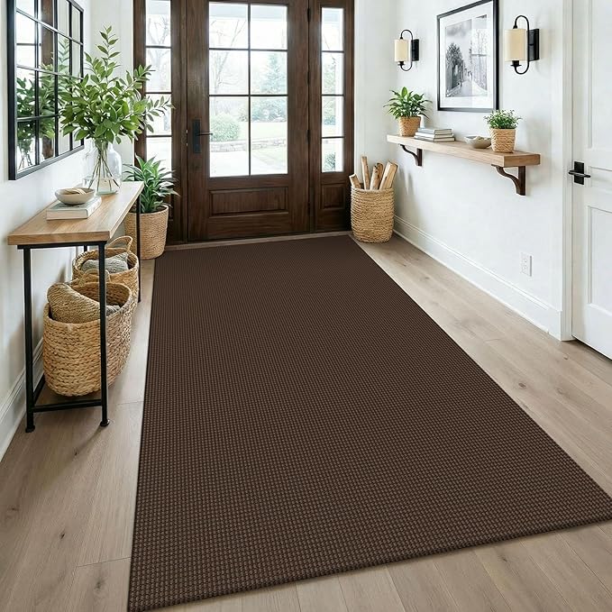 KOZYFLY Washable 4x6 Entry Woven Area Rug, Braided Throw Rugs for Entryway, Non Slip Door Mat Indoor Entrance, Front Porch Carpet for Foyer, Kitchen, Bedroom, Living Room, Brown/Dark Brown