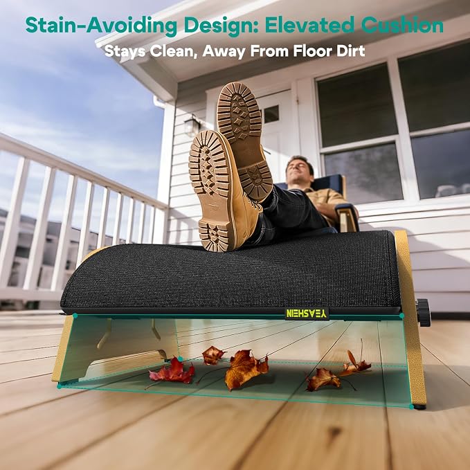 YEASHEIN Ergonomic Foot Rest Under Desk at Work, Bamboo Wood Adjustable Foot Stool Under Desk with 6 Positions, Office Footrests with Memory Foam, Leg Rest Used for Car, Home, PC Gaming Accessories