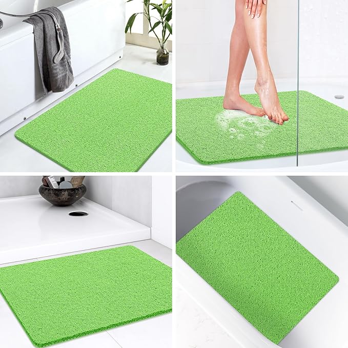 LuxStep Shower Mat Bathtub Mat,24x32 inch, Non-Slip Bath Mat with Drain, Quick Drying PVC Loofah Bathmat for Tub,Shower,Bathroom (Grass Green)