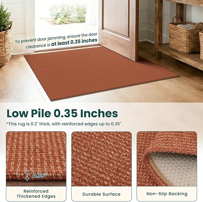 KOZYFLY Orange 2x16 Runners Rugs for Hallway, Extra Long Washable Runner Rug, Woven Non Slip Kitchen Runner, Cotton Entryway Rug, Floor Carpet for Entry, Aisle, Hall, Burnt Orange/Tan
