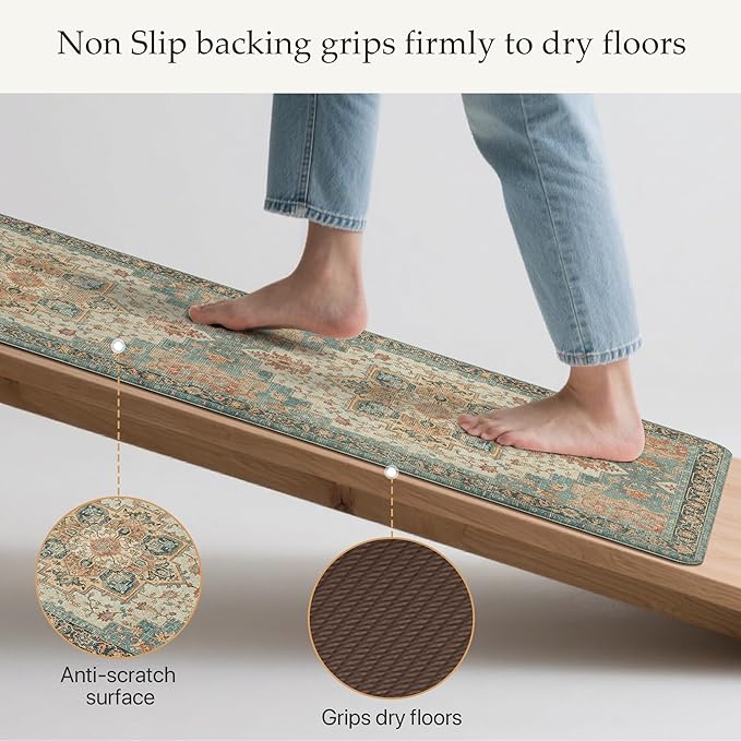 GENIMO Kitchen Mats for Floor 2PCs, Washable Anti Fatigue Mat for Cushioned, 17.3"x59"+17.3"x30", Waterproof Kitchen Rugs, Non Slip Comfort Standing Mat Rug for Home, Laundry, Peach Orange