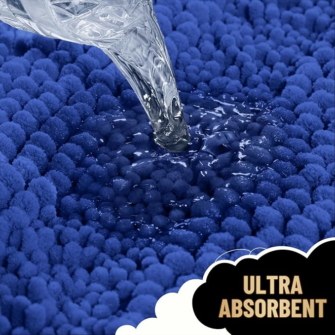OLANLY Thick Bathroom Rugs 30x20, Extra Soft Absorbent Chenille Striped Bath Rugs, Rubber Backing, Machine Wash Dry, Bath Mats for Bathroom Floor, Tub and Shower, Home Decor Accessories, Royal Blue