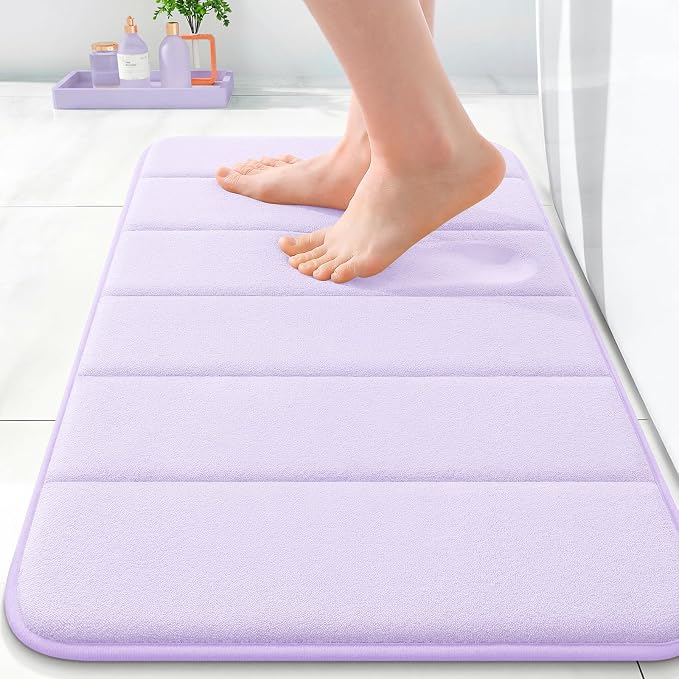 OLANLY Memory Foam Bath Mat 24x16, Super Soft Absorbent Bathroom Rugs, Quick Dry, Machine Washable Shower Floor Rugs, Bathmat Carpet, Bathroom Home Decor Accessories, Lavender