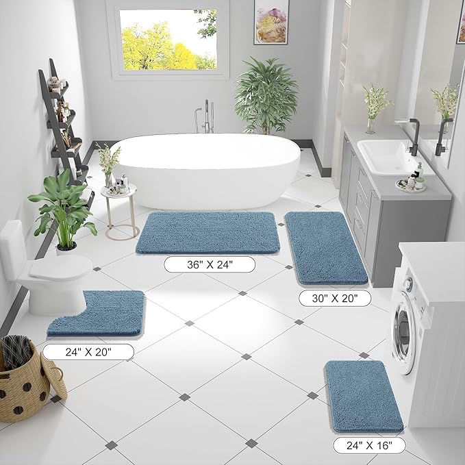 OLANLY Small Bathroom Rugs 24x16, Extra Soft Absorbent Chenille Bath Rugs, Rubber Backing Quick Dry, Machine Washable Bath Mats for Bathroom Floor, Tub and Shower, Home Decor Accessories, Airy Blue