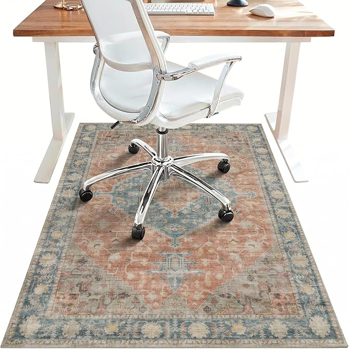48"x72" Office Chair Mat for Hardwood Tile Floor, Under Desk Carpet Protector for Rolling Computer Chair Mat, Machine Washable Area Rug, Anti-Slip 1/5" Thick Low Pile Thin Vinyl Floor Mat, Terracotta