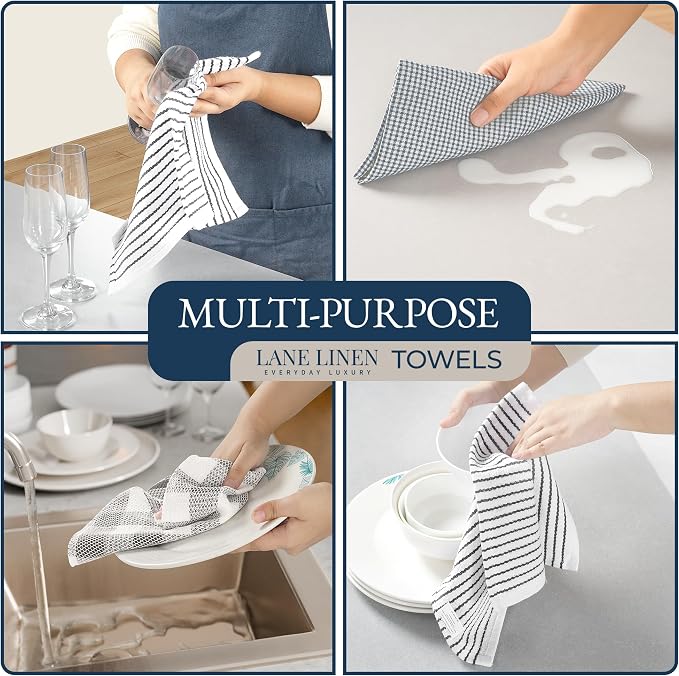 LANE LINEN Kitchen Towels and Oven Mitt Set 20 Pc - Lint Free Cotton Dish Towels for Kitchen Drying, Cozy Terry Dish Rags, Flour Sack Towels for Sourdough Bread Proofing & Quilted Pot Holders - Grey