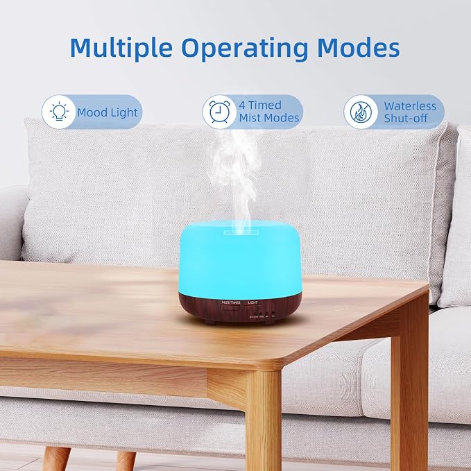 SPLITSKY Essential Oil Diffuser, 300ML Small Room Aromatherapy Diffuser with Remote Control, Quiet Operation, 7-Color LED Light, 4 Timer, Auto-Off, Easy to Clean for Bedroom, Living Room, Office