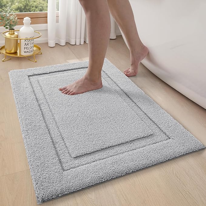 LUMI Ultra Soft Bathroom Rugs Non Slip with Rubber Backing, Absorbent Washable Bath Mat Quick Dry, Upgraded Premium Microfiber Plush Carpet for Bathtub and Shower Floor, Grey, 16x24