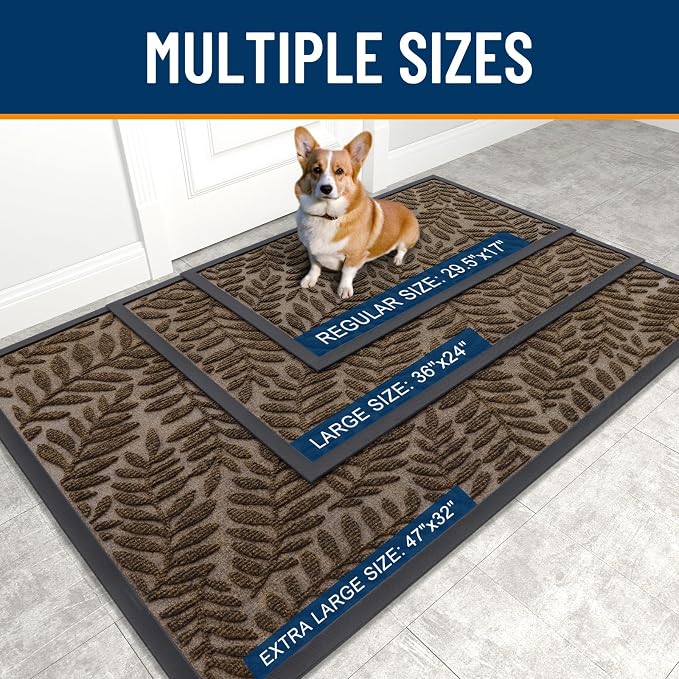 OLANLY Door Mat Indoor Outdoor Entrance, 29.5x17, Waterproof All-Weather All-Season Doormat, Sturdy Natural Rubber, Stain and Fade Resistant, Low Profile, Easy Clean Patio Entryway Mat, Medium Brown