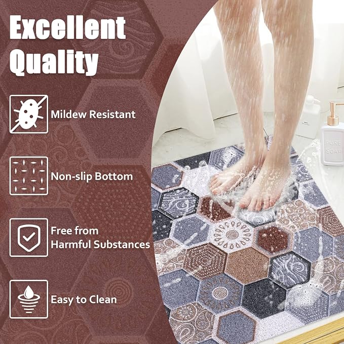 Shower Mat Non-Slip, 24x24 Inch Soft Comfort Bath Mat with Drainage Holes, PVC Loofah Massage Bathmat for Shower,Tub,Bathroom,Wet Areas, Quick Drying