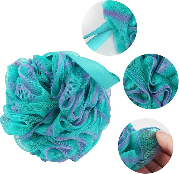 Fu Store Loofah Sponge Shower Loofahs 60g Bath Sponges Mesh Balls 4 Colors for Body Scrubber Exfoliator Wash Back Scrubbers Bathroom Men Women - 4 Pack Cleaning Bathing Accessories